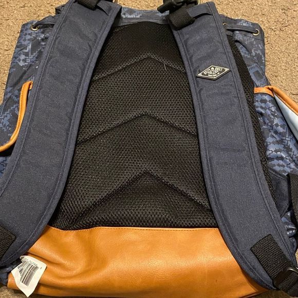 EUC‎ Unisex Blue Canvas Beige Leather Native Print Kelty Backpack - Picture 4 of 4
